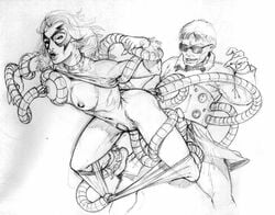 big_bootie black_and_white black_cat_(marvel) doctor_octopus felicia_hardy female human male marvel monochrome spider-man_(series) straight straight_hair