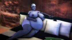 1girls 3d alien asari belly big_belly blue_skin breasts female female_only liara_t'soni mass_effect nipples pestilad post_vore solo vore weight_gain