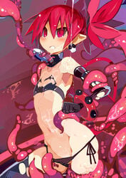 1girls bat_wings bikini bikini_bottom black_bikini blush breasts clenched_teeth clothing demon_girl demon_tail disgaea etna female flat_chest highres imminent_rape imminent_sex imminent_vaginal long_hair mini_wings miyakawa106 navel nippon_ichi_software red_eyes red_hair restrained shiny shiny_hair shiny_skin side-tie_bikini slime solo standing swimsuit tail tears teeth tentacle twintails wings wrist_grab