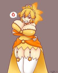 1girls angry angry_sun angry_sunette big_breasts blonde_hair breasts brooch cleavage crown dress earrings elbow_gloves eyebrows_visible_through_hair female fingerless_gloves garter_belt garter_straps gloves large_breasts mario_(series) new_super_mario_bros._u_deluxe nintendo red_eyes short_hair super_crown teeth that-girl-whodraws thighhighs thighs white_thighhighs