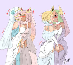 4girls ass big_breasts bride female_only fingering fire_emblem fire_emblem_heroes fjorm_(fire_emblem) gunnthra_(fire_emblem) kissing laegjarn_(fire_emblem) laevatein_(fire_emblem) large_breasts multiple_girls nintendo wedding_dress wife_and_wife yuri zronku