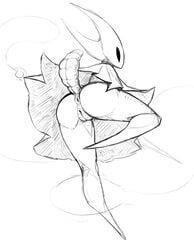 2019 anthro anus arthropod ass black_and_white clothing digital_media_(artwork) fecharis female genitals guoh hi_res hollow_knight hornet_(hollow_knight) insects monochrome mostly_nude presenting presenting_hindquarters pussy simple_background sketch solo team_cherry vessel_(species) video_games white_background