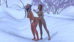 2girls 3d ahsoka_tano alexbridger alien alien_girl arm_up ass ass_grab background barefoot bending_forward blue_eyes bo-katan_kryze breasts canon canonical_scene carlac_(planet) clone_wars closed_eyes completely_nude duo face_up facial_markings feet female_only groping groping_from_behind hair hand_on_ass hands_on_legs headband headgear horn human human_on_humanoid humanoid interspecies interspecies_yuri lezdom light-skinned_female light_skin mandalorian medium_breasts multiple_girls nipples nude nude_female orange-skinned_female orange_body orange_skin outside parted_lips red_hair short_hair slapping_butt small_breasts snow spanking standing star_wars star_wars_rebels teeth tentacle_hair togruta tree voluptuous winter yuri