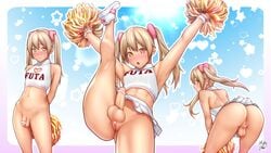 1futa ass backsack balls blonde_hair breasts censored cheerleader cheerleader_uniform cleavage_cutout daisy_mitsumata erection flaccid flaccid_penis full-package_futanari futanari hazel_eyes heart_cutout herm hermaphrodite human intersex marimu_(daisy_mitsumata) multi_genitalia no_panties original penis penis_under_skirt pom_poms pussy short_hair small_breasts solo_futa standing testicles twintails upskirt vagina