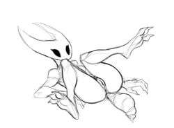 2019 3_toes anthro anus arthropod ass black_and_white breasts digital_media_(artwork) female genitals guoh hollow_knight hornet_(hollow_knight) insects legs_up lying monochrome non-mammal_breasts nude on_back presenting presenting_pussy pussy simple_background sketch solo team_cherry toes vessel_(species) video_games white_background