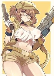 1girls army_girl female fio_germi fully_clothed gun looking_at_viewer metal_slug puffy_nipples tagme tank weapons yoshiikirablr