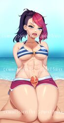 1boy 1boy1girl 1girls abs beach big_breasts bikini blue_eyes breasts clothed clothed_female clothed_female_nude_male cum cum_on_abs cum_on_body cum_on_upper_body disgusted english english_text faceless_male female female_focus fiora_laurent fully_clothed league_of_legends looking_at_viewer male male_pov medium_hair melkcoffee muscular_female navel nipple_bulge o-ring o-ring_bikini outercourse penis photo ponytail pool_party_fiora pool_party_series pov pov_eye_contact pov_male straight swimsuit text thick_thighs thigh_sex two_tone_hair