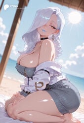 1girl 1girls absurd_res absurdres ai_generated ass big_ass big_breasts blurred_background blurry_background breasts cartoon cartoony depth_of_field fate/grand_order fate_(series) female female_focus hi_res high_quality high_resolution highres large_ass large_breasts long_hair odexai omi-san_(fate) small_waist solo_focus straight thick_thighs thin_waist white_hair wide_hips yellow_eyes