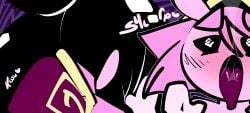 abstract_background ambiguous_oral anthro big_butt black_body black_skin butt circle_eyes duo facesitting female gastropod hair hi_res hypnosis jerry_capshell licking male male/female mind_control mollusk nude onomatopoeia open_mouth pink_body pink_hair pink_skin presenting presenting_hindquarters sex shadowed_body shell_hat short_tail sitting sitting_on_another size_difference smaller_male snail sound_effects spiral_background spiral_stream_derby spiral_tapp tail text thefablednekos tongue tongue_out