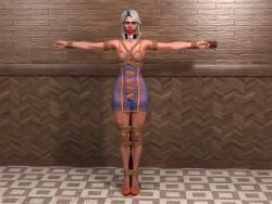1girls 3d ball_gag bondage breasts_out captured captured_female captured_heroine cd_projekt_red ciri cirilover1 dress female freckles freckles_on_face gagged green_eyes light-skinned_female light_skin looking_at_viewer mascara navel no_bra no_panties rope_bondage scar solo solo_female tattoo the_witcher_(series) the_witcher_3:_wild_hunt transparent_clothing white_hair