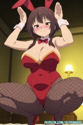 ai_generated astrawaifu big_breasts brown_hair bunny_ears bunny_girl curvy curvy_body curvy_female curvy_figure curvy_hips kono_subarashii_sekai_ni_shukufuku_wo! large_breasts looking_at_viewer megumin pale-skinned_female red_eyes squatting squatting_position thick_hips thick_thighs