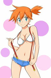 1girls breasts female female_only green_eyes kasumi_(pokemon) misty_(pokemon) monousa nintendo orange_hair pokemon pokemon_rgby red_hair solo suspenders