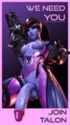 1futa 3d balls big_penis blender blue_skin breasts cock dickgirl futa_only futanari huge_cock looking_at_viewer neonsin overwatch penis propaganda solo_futa testicles text veiny_penis widowmaker