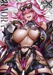 1girls animal_ears artist_glove belt belt_buckle blushing blushing_at_viewer breasts chains cleavage clothed clothed_female collar covered_nipples covered_pussy crotch crotch_shot crotchless_shorts day-0 female garter_straps gem gloves goggles goggles_on_head hair_between_eyes hair_intakes hair_vents heavy_breasts hololive hololive_english hololive_english_-justice- huge_breasts inner_sideboob jacket jacket_open jewelry kemonomimi large_breasts leopard_ears leopard_humanoid leopard_tail light-skinned_female light_skin long_hair looking_at_viewer mouth_open multicolored_hair navel painted_nails panties pink_hair pink_nails raora_panthera sagging_breasts sideboob simple_background skimpy sleeves snow_leopard_ears snow_leopard_humanoid snow_leopard_tail solo solo_focus stomach thick_thighs thigh_strap thighhighs thighs tongue_out underboob virtual_youtuber white_background white_hair white_streak yellow_eyes
