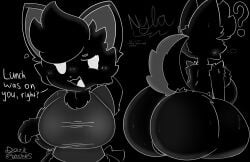 absurd_res absurd_resolution absurdres anthro ass ass_focus big_ass big_boobs big_breasts big_butt big_thighs boobs breasts bubble_ass bubble_butt butt butt_focus canid canine canis darkpatches dialogue dog_girl dog_tail female female_focus female_only first_porn_of_character high_quality high_resolution highres huge_ass huge_butt mammal monochrome nyla_(darkpatches) solo solo_female tail text thick_thighs thighs