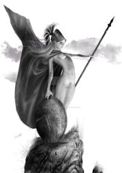 3d cloak cloak_only greek_mythology helen_of_troy helm long_hair natural_breasts no_armor nude nude_female nudity spear the_epic_cycle trojan_war warrior warrior_woman weapon
