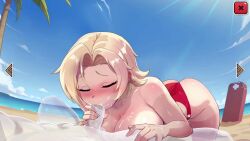 beach blonde_female blonde_hair blowjob deepthroat lifeguard short_hair tagme transparent_body video waifu_shop
