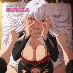 1girl ai_assisted ai_generated anime_coloring anime_screencap atelier big_ass bouncing_breasts bra_down cowboy_shot detailed_face doggy_style front_view fucked_into_submission fucked_silly heart_eyes heart_shaped_pupils long_hair lying on_stomach open_mouth pov red_eyes seductive_look seductive_smile slight_blush surprised thicc_ass thicc_thighs torn_clothes vaginal_sex wants_to_fuck white_hair wide_eyes wide_hips