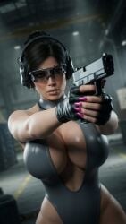 3d bimbo cleavage cleavage_cutout female female_focus female_only gun lara_croft lara_croft_(survivor) leotard metal_01 pistol shooting_range tagme tomb_raider tomb_raider_(survivor)
