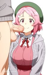 1girl age_difference ai_assisted ai_generated anime_screencap cable_knit cock_shock collared_dress confused curvy fear freckles girl green_hat grey_cardigan huge_balls huge_penis lisbeth long_sleeves pink_dress pink_eyes pink_hair scared shinozaki_rika short_hair size_difference smile upper_body vaginal_penetration weird white_background