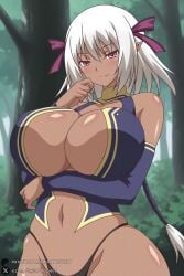 1female 1girl 1girls 2026 ai_generated artist_name bare_shoulders big_ass big_breasts black_panties blush breasts cleavage curvy dark-skinned_female dark_elf dark_skin detached_sleeves elf hair_ribbon hi_res high_quality high_resolution highleg highleg_panties highres huge_ass huge_breasts looking_at_viewer navel ochi_mono_rpg_seikishi_luvilias panties patreon patreon_username pointy_ears purple_eyes ribbon short_hair smile solo tia_(ochi_mono_rpg_seikishi_luvilias) underwear unjobdespiert watermark white_hair