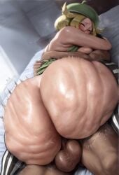1boy 1girls ai_generated ass bed bianca_(pokemon) big_ass big_breasts blonde_hair blush breasts bubble_butt curvy fat_ass female female_on_top girl_on_top glasses green_eyes hat hpeq huge_ass indoors large_ass large_breasts male nintendo pokemon pokemon_bw sex testicles thick thighhighs voluptuous wide_hips