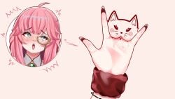2d 2girls 3fr ahe_gao aivy_lovencraft clothing do_you_want_to_pet_my_cat_(meme) female female_only green_eyes hispanic_virtual_youtuber indie_virtual_youtuber latam_virtual_youtuber light-skinned_female light_skin long_hair meme monocle partial_female pink_hair pussy touching_pussy virtual_youtuber vtuber vtuberfanart