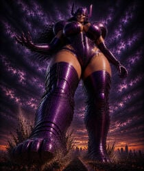 ai_generated armor black_hair city city_destruction galacta giga_giantess wreaking_havoc
