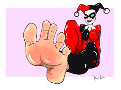 batman:_the_animated_series batman_(series) dc dc_comics dcau feet foot_fetish foot_focus harley_quinn harley_quinn_(classic) kiidamoori lipstick soles toes toes_spread