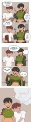 1boy1girl 2d belly_button brown_hair child_bearing_hips choker choking couple disappointed disappointed_look exposed_midriff green_eyes holding_arm hourglass_figure hourglass_figured_female hyyun hyyun_ho imagining jisoo_(hyyun) large_breasts meme multiple_images necklace oc opening_jacket original shadow short_hair slim_waist strangling tagme tanktop tanned tanned_female tanned_skin tattoo teasing teasing_viewer text_box text_bubble thick_hips tomboy tomboyish top voluptuous voluptuous_body voluptuous_female wide_hips