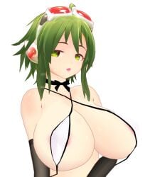 1girls 3d armwear blowing_kiss breasts female female_focus female_only goggles goggles_on_head green_eyes green_hair gumi huge_breasts jyb lips looking_at_viewer megpoid_gumi mikumikudance mmd nipples suggestive_look vocaloid