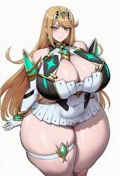1girls ai_generated big_breasts big_thighs blonde_hair cleavage curvaceous curvy_female earrings female female_only gold_eyes hourglass_figure large_breasts light-skinned_female light_skin long_hair looking_at_viewer miniskirt monolith_soft mythra mythra_(xenoblade) nintendo simple_background standing thick thick_thighs voluptuous voluptuous_female white_background wide_hips xenoblade_(series) xenoblade_chronicles_2