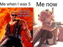 2boys astolfo_(fate) astolfo_(fate/apocrypha) astolfo_(saber)_(fate) fate/apocrypha fate/grand_order fate/stay_night fate_(series) humor joke meme meme_reference muscular socks