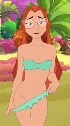 1girls accurate_art_style beach big_hero_6 big_hero_6:_the_series bikini breasts disney female female_only glasses honey_lemon human long_hair looking_at_viewer lowering_panties marvel marvel_comics mehefin013 orange_hair self_upload teasing_viewer