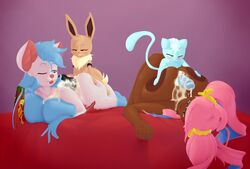 2boys 2girls anthro big_breasts big_butt big_penis breasts buttjob covered_buttjob cum cum_in_ass cum_outside dibujosv12 eevee furry hot_dogging huge_breasts human_on_anthro kaylin_crest mew ming-ming_yúan nintendo nude orgy paizuri pokémon_(species) pokemon pokemon_(species) straight_hair titjob