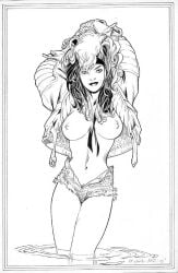 1girls 2007 big_breasts breasts female marvel nipples rogue_(x-men) solo tagme_(artist) traditional_media_(artwork) x-men