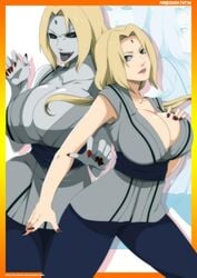 1girls blonde_hair breast_grab breasts brown_eyes corruption demon female grey_skin groping high_resolution huge_breasts kimono locofuria long_hair multiple_persona nail_polish naruto naruto_shippuden open_mouth pose red_nails solo tongue tongue_out tsunade wafuku web_address