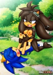 1boy 1girls balls barefoot bbmbbf blush breasts closed_eyes cowgirl_position feet female male male/female manik_acorn mobian_(species) mobius_unleashed nipples nude open_mouth original_character palcomix penis pussy sega sex sonic_(series) sonic_the_hedgehog_(series) teeth tongue vaginal_penetration vaginal_sex