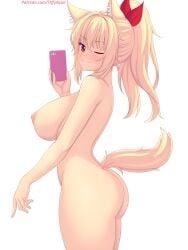 animal_ears ass breasts cellphone completely_nude looking_at_viewer nipples selfie tiffy tiffynyaa