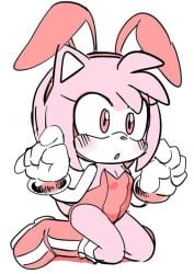 :o amy_rose artist_request bare_legs bent_over blush boots bracelet bunny_costume bunny_ears eyelashes gloves kneeling legs leotard medium_hair petite pink_fur pink_hair sega sonic_(series) tail white_background