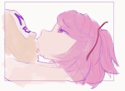 1boy 1girls 2d 2d_animation animated animated_gif anon deep_kissing doki_doki_literature_club female french_kiss gif kiss kissing lu_arts male natsuki_(doki_doki_literature_club) pink_hair