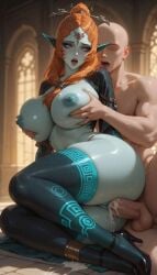 ai_generated breast_grab ceoofmommies cum cum_in_pussy high_heels midna midna_(true_form) nipples orange_hair pussy the_legend_of_zelda twili_midna vaginal_penetration