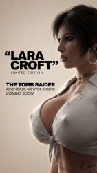 3d big_breasts bimbo breasts brown_eyes brown_hair busty cleavage erect_nipples female female_focus female_only lara_croft lara_croft_(survivor) large_breasts lipstick long_hair makeup mascara metal_01 nipple_piercing poster skimpy skimpy_clothes tagme tied_shirt tomb_raider tomb_raider_(survivor)