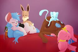 2boys 2girls anthro big_breasts big_butt big_penis breasts buttjob covered_buttjob dibujosv12 eevee furry hot_dogging huge_breasts human_on_anthro kaylin_crest mew ming-ming_yúan nintendo nude orgy paizuri pokémon_(species) pokemon pokemon_(species) straight_hair titjob