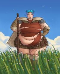 bbw belly big_ass big_breasts big_thighs blue_hair boobs breasts clothing double_chin fat fat_female gigantic_breasts huge_ass huge_belly huge_breasts kekspflaumchen malfunction muffin_top obese obese_female overweight overweight_female stretch_marks viking viking_female wide_hips