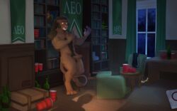 16:10 anthro body_hair chair chiefcinna cups dorm felid fraternity fur fur_growth furniture genitals growth happy_trail human human_to_anthro humanoid_genitalia humanoid_penis lambda_epsilon_omicron lion male mammal mane nude pantherine penis solo_cup species_transformation tail_growth transformation widescreen