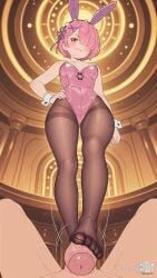 ai_assisted ai_generated barefoot big_breasts breasts bunny_ears bunny_girl bunnysuit curvy curvy_body curvy_female feet femdom foot_fetish foot_focus footjob hair_over_one_eye large_breasts leotard looking_at_viewer male_pov moonwool_branch one_eye_covered one_eye_obstructed pantyhose pink_eyes pink_hair pov ram_(re:zero) re:zero_kara_hajimeru_isekai_seikatsu seductive seductive_eyes seductive_look seductive_mouth seductive_pose seductive_smile short_hair smile smiling smirk smug thick_ass thick_thighs thighs toes uncensored