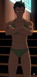 1girls ai_generated bikini crossed_arms female female_only green_bikini joanna_greenleaf muscular muscular_female rwby solo