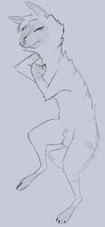 aardwolf animal_genitalia anthro balls ciwi closed_eyes fully_sheathed fur genitals hyaenid male male_only mammal nude pack_street sheath simple_background sketch solo wolter_(weaver)