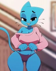 animated animated_gif areola areolae artist_name belly_button big_breasts blue_nipples blue_skin bouncing_breasts breasts cat_ears cat_girl cat_tail catgirl exposed_breasts exposed_nipples exposed_pussy female female_focus female_only flashing flashing_breasts front_view furry gif hi_res high_resolution highres hourglass_figure nicole_watterson panties partially_clothed pink_pussy purple_panties pussy the_amazing_world_of_gumball thick_thighs thighs thin_waist topwear twistedgrim voluptuous watermark whiskers